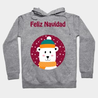 Feliz Navidad - Cute polar bear wishing merry Christmas in Spanish Hoodie